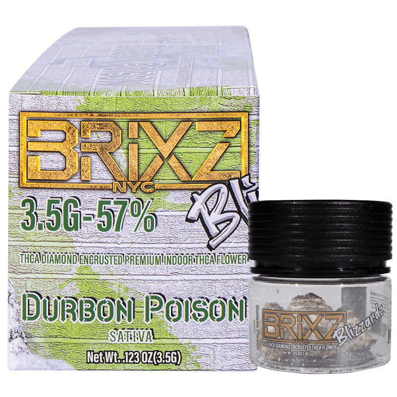 3.5g 5ct Brixz Blizzard Flower Dispenser - Durban Poison THCA