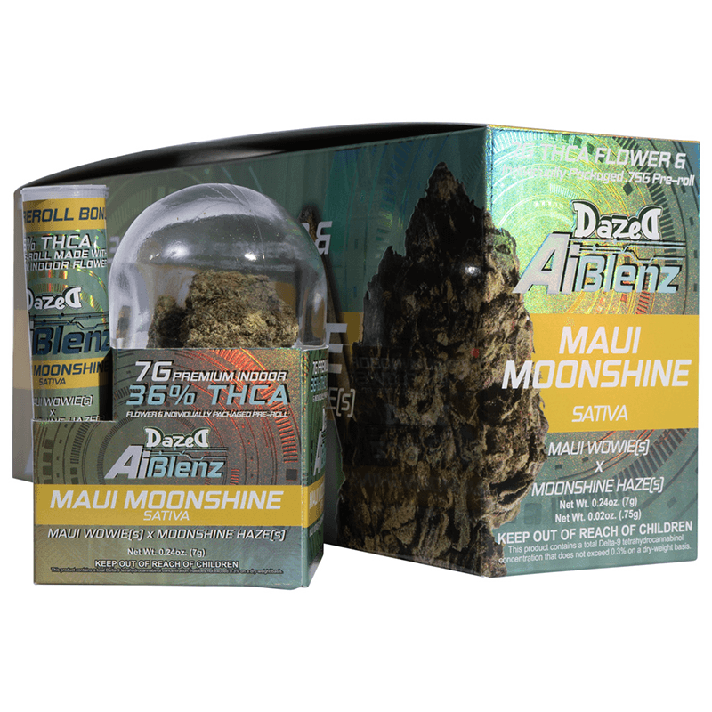 7g Flower with .75g Preroll Pack - Maui Moonshine AI Blenz THCA (5ct Display)