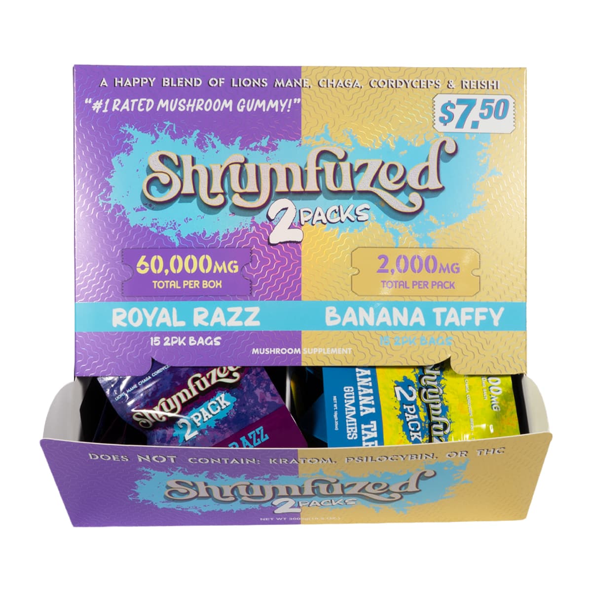Shrumfuzed 2pk Gummies 1000mg - Banana Taffy & Royal Razz (30ct Display)
