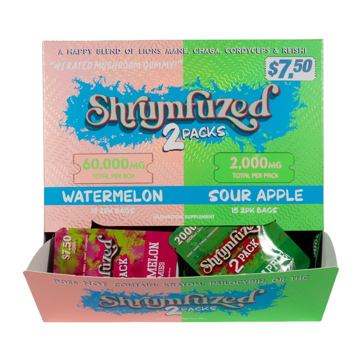 Shrumfuzed 2pk Gummies 1000mg - Sour Apple & Watermelon (30ct Display)
