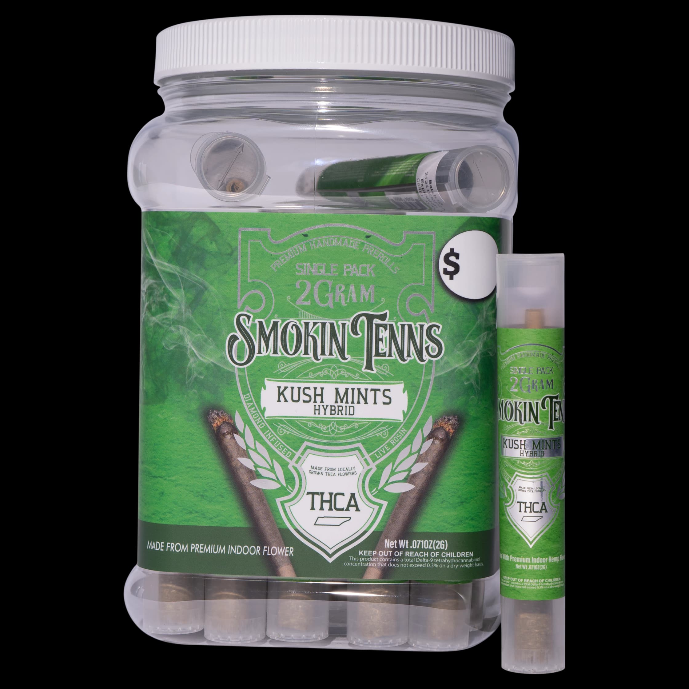 Smokin Tenns Preroll 2g - Kush Mints THCA (30ct Display)