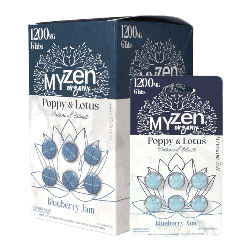 MyZen Poppy & Lotus 6pk 1200mg Tablet - Blueberry Jam (10ct Display)