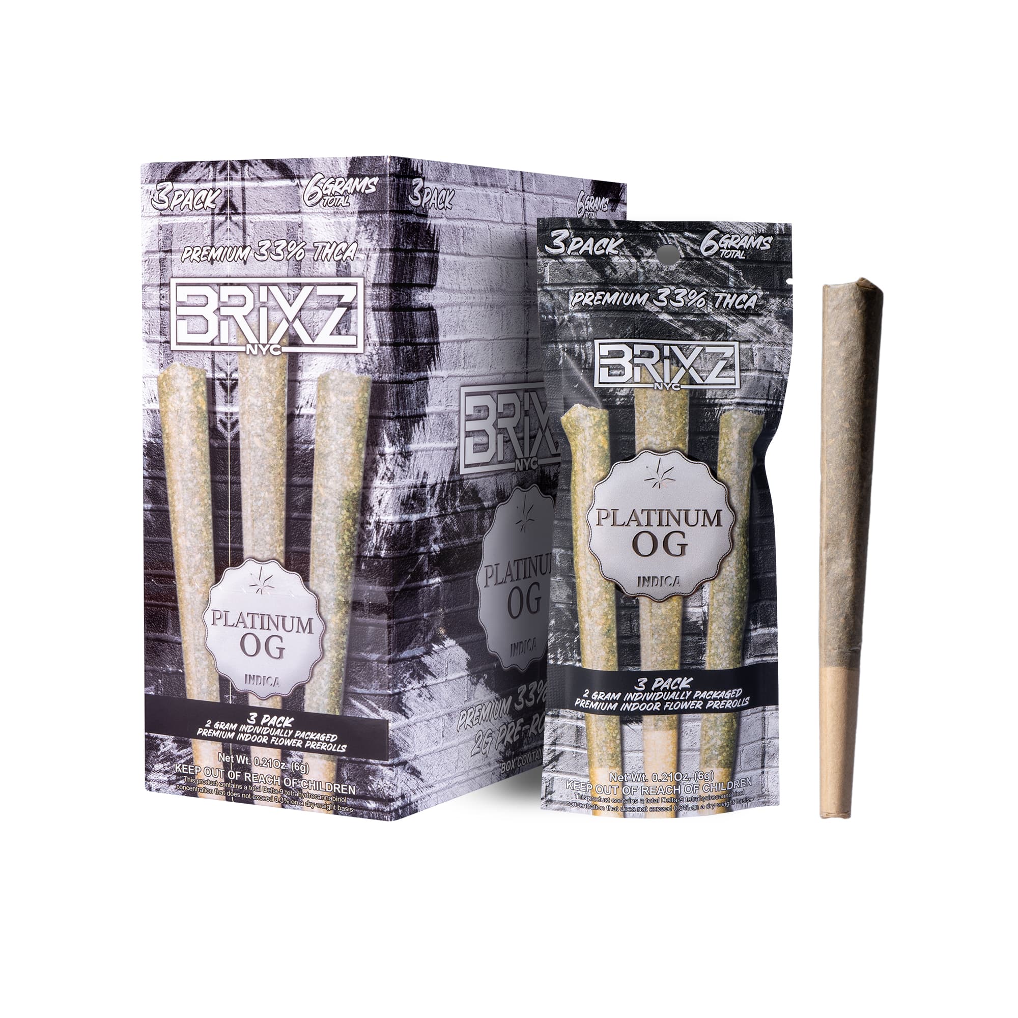 Brixz Preroll 3pk 2g - Platinum OG THCA (8ct Display)