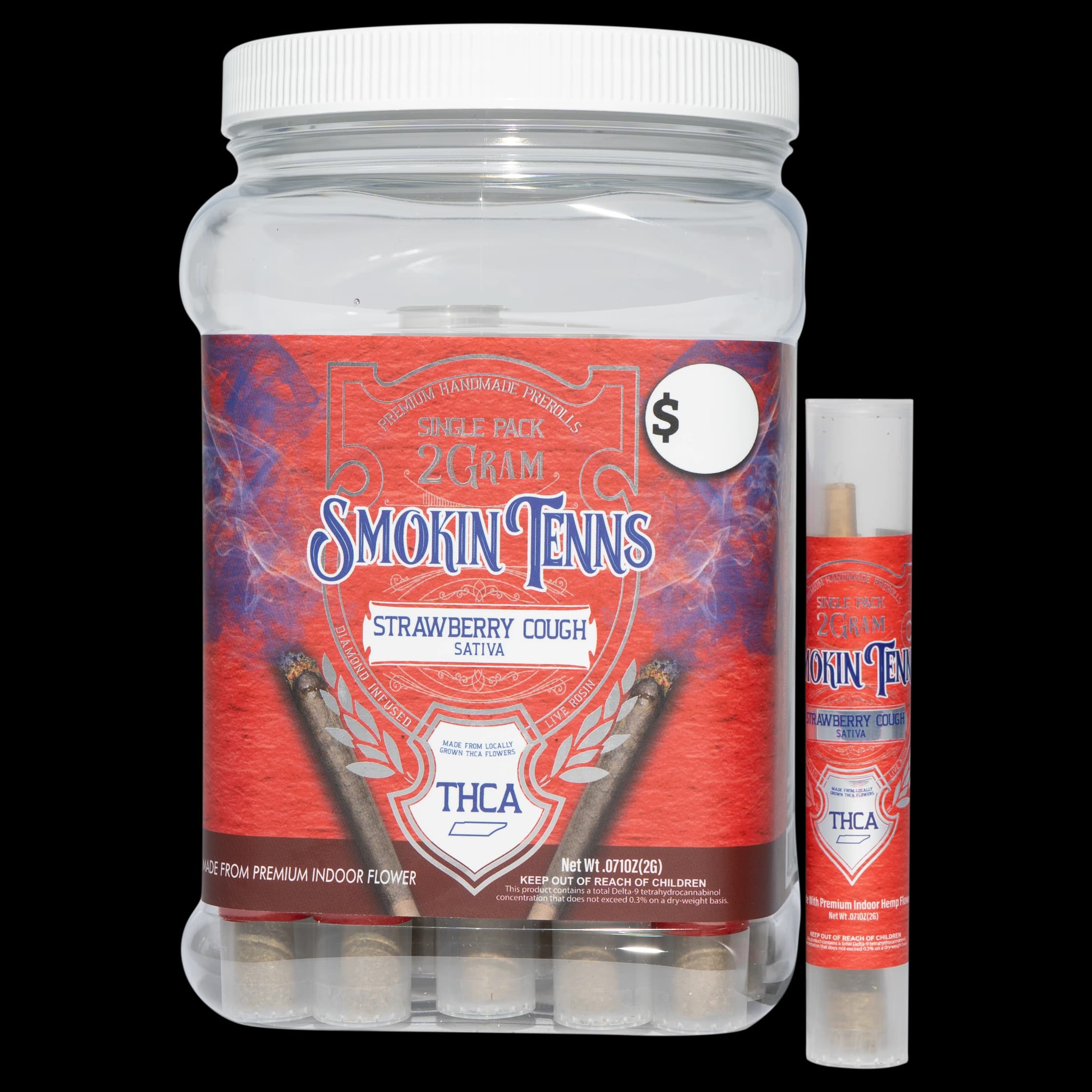 Smokin Tenns Preroll 2g - Strawberry Cough THCA (30ct Display)