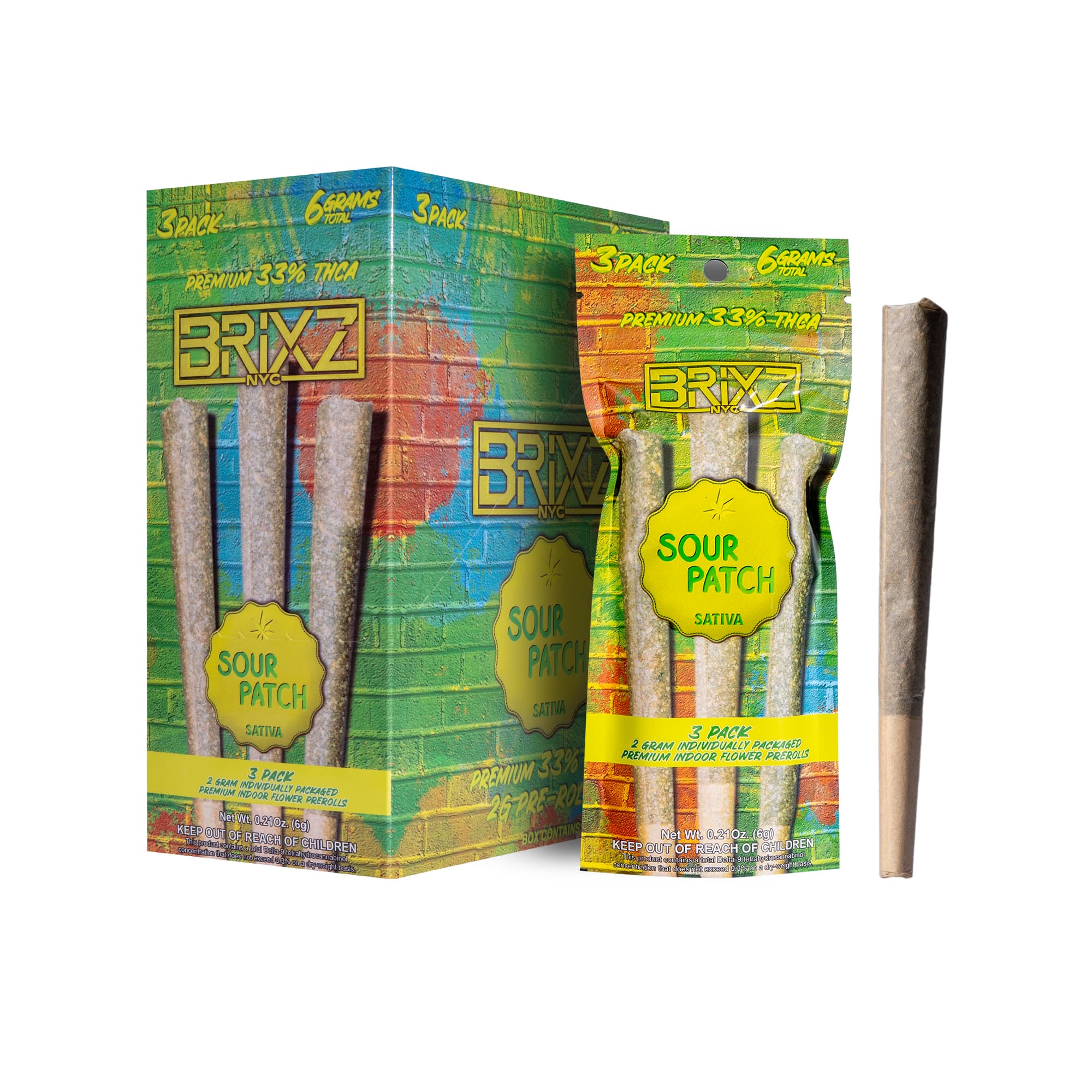 Brixz Preroll 3pk 2g - Sour Patch THCA (8ct Display)