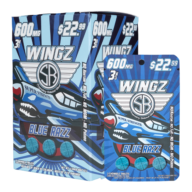 Wingz 600mg Super Strength Botanical Blend 3pk Tablets - Blue Razz (10ct Display)
