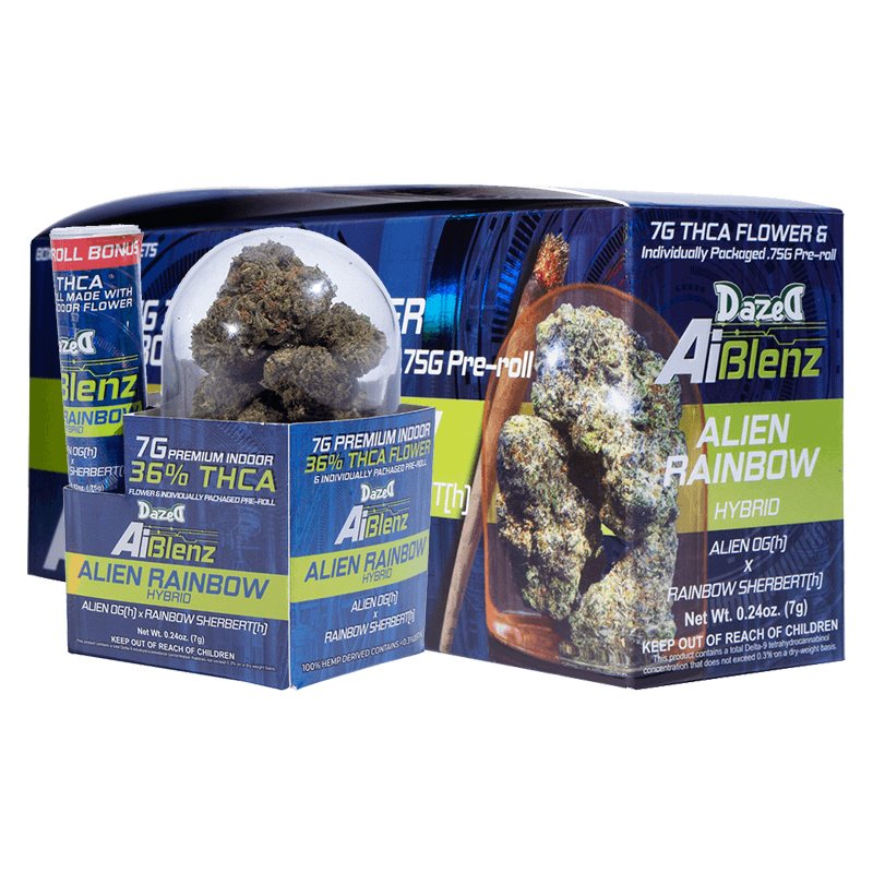 7g Flower with .75g Preroll Pack - Alien Rainbow AI Blenz THCA (5ct Display)